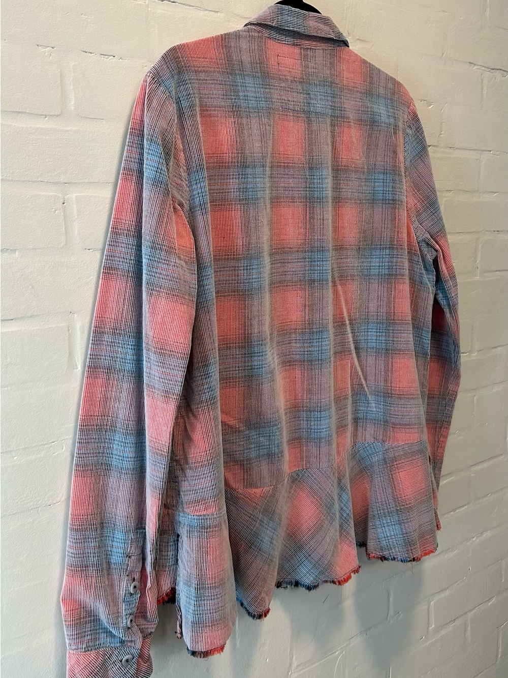Free People We The Free Plaid Corduroy Button Up Shirt Raw Hem Size L Indie Boho - Picture 6 of 9